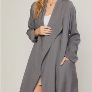Bluivy Gray Oversized Drape Front Trench Duster Size S/M